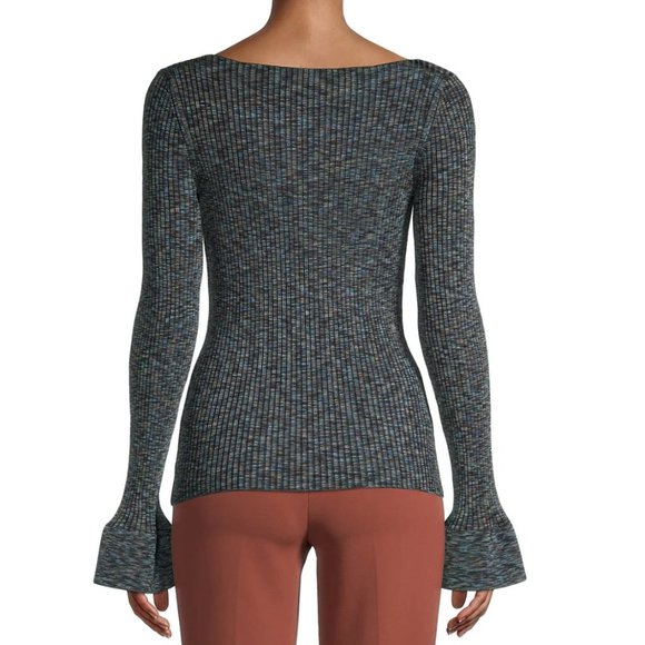 Theory Cabled Print Ribbed Boat Neck Sweater - Picture 2 of 13